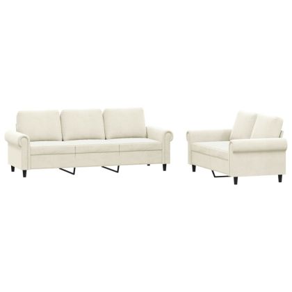 Комплект дивани от 2 части с възглавници, кремав, кадифе