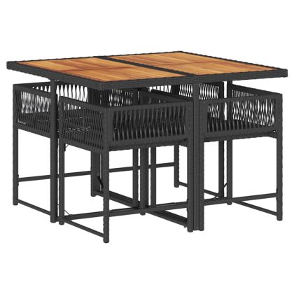 Градински трапезен комплект възглавници 5 части черен полиратан