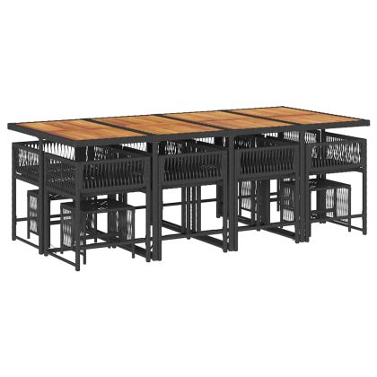 Външен трапезен комплект 13 части с възглавници черен полиратан