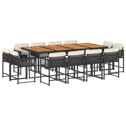 Външен трапезен комплект 13 части с възглавници черен полиратан