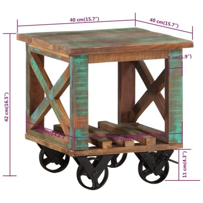 Помощна маса с колелца 40x40x42 см масивно регенерирано дърво