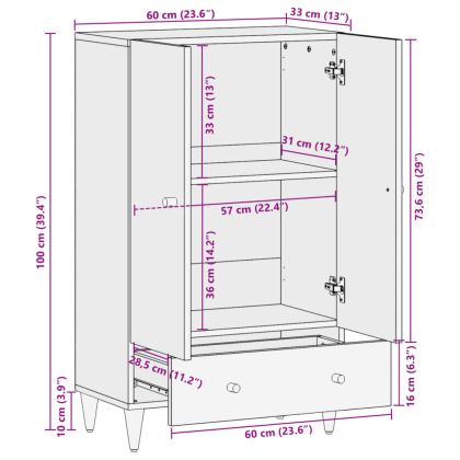 Висок шкаф, 60x33x100 см, мангово дърво масив