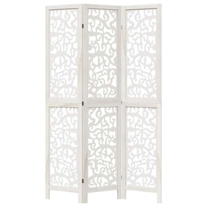 Разделител за стая, 3 панела, бял, дърво пауловния масив