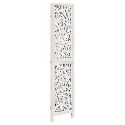 Разделител за стая, 3 панела, бял, дърво пауловния масив