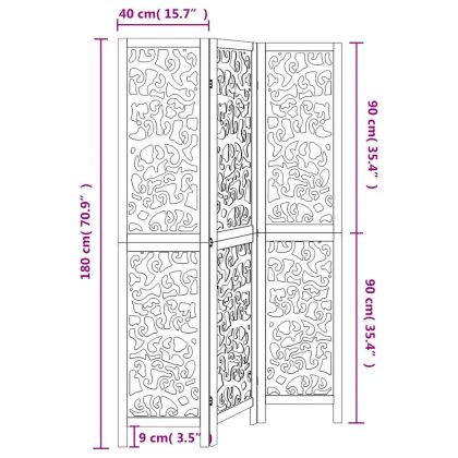 Разделител за стая, 3 панела, бял, дърво пауловния масив