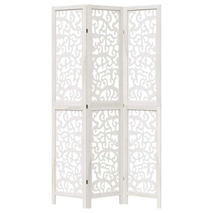 Разделител за стая, 3 панела, бял, дърво пауловния масив