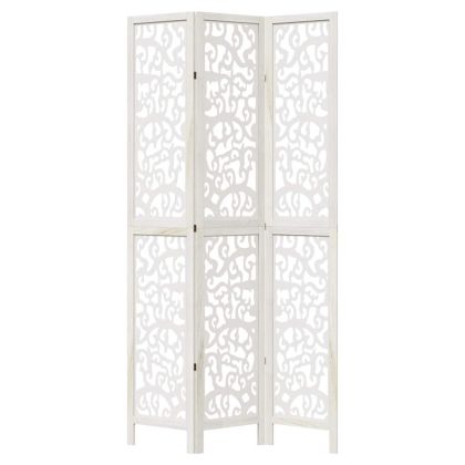 Разделител за стая, 3 панела, бял, дърво пауловния масив