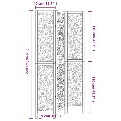 Разделител за стая, 3 панела, бял, дърво пауловния масив