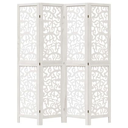 Разделител за стая, 4 панела, бял, дърво пауловния масив