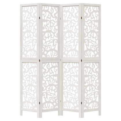 Разделител за стая, 4 панела, бял, дърво пауловния масив