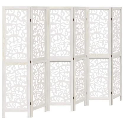 Разделител за стая, 6 панела, бял, дърво пауловния масив