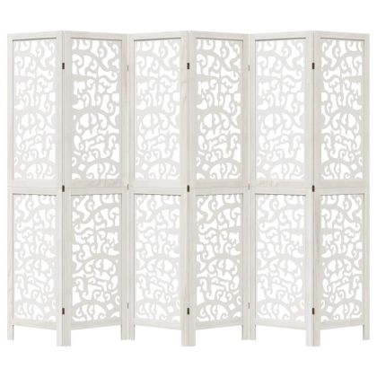 Разделител за стая, 6 панела, бял, дърво пауловния масив
