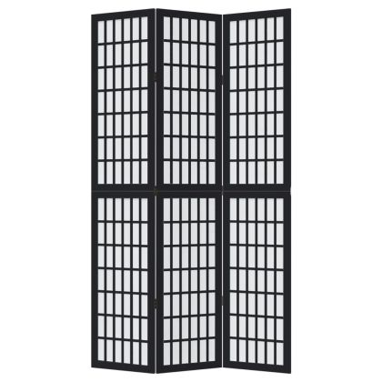 Разделител за стая, 3 панела, черен, дърво пауловния масив