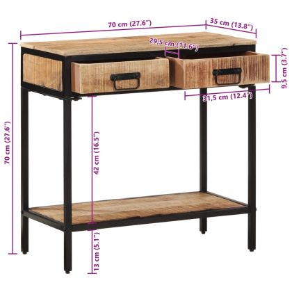 Конзолна маса, 70x35x70 см, грубо мангово дърво масив