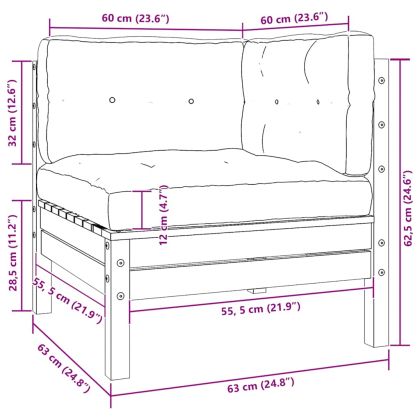 2-местен градински диван с кремави възглавници, бор масив