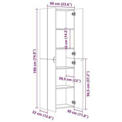 Офис шкаф, сив сонома, 60x32x190 см, инженерно дърво