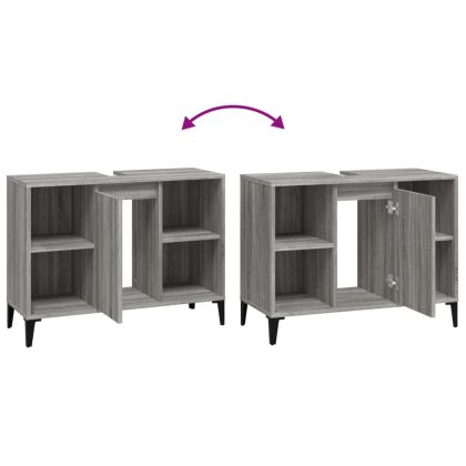 Шкаф за мивка, сив сонома, 80x33x60 см, инженерно дърво