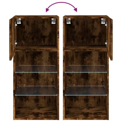 ТВ шкафове с LED осветление, 2 бр, опушен дъб, 40,5x30x90 см