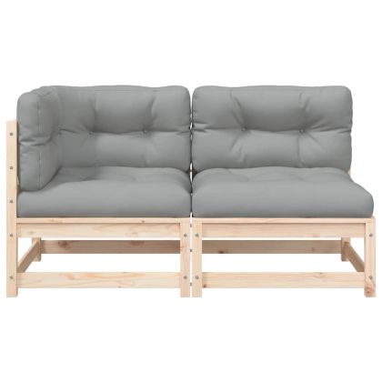 Градински диван с възглавници, 2-местен, борово дърво масив