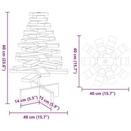 Дървена коледна елха за декорация 60 см масивно чамово дърво