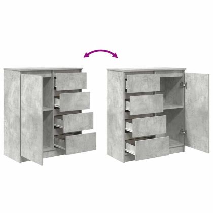 Бюфет с чекмеджета, бетонно сив, 71x35x84 см, инженерно дърво