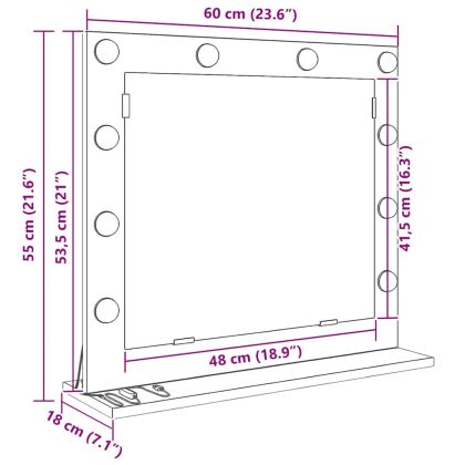 Огледало за грим с огледало Сонома дъб 60 x 55 x 18 см