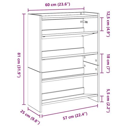 Етажерка за обувки, дъб артизан, 60x25x81 см, инженерно дърво