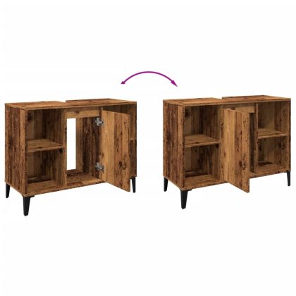 Шкаф за мивка, старо дърво, 80x33x60 см, инженерно дърво