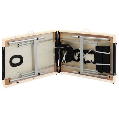 2-зонова сгъваема масажна кушетка, алуминий, черно и бежово