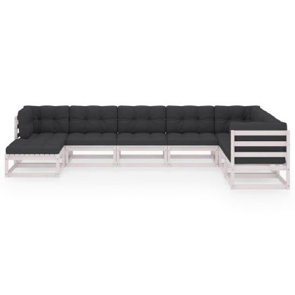 Градински лаундж комплект, 8 части, с възглавници, масив бор