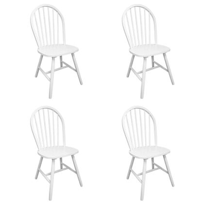 Трапезни столове, 4 бр, бели, каучуково дърво масив