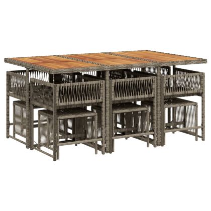 Градински комплект с възглавници 11 части сив полиратан