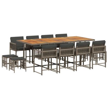 Градински комплект от 13 части с възглавници сив полиратан