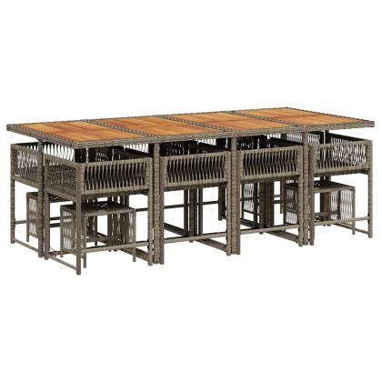 Градински комплект от 13 части с възглавници сив полиратан