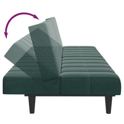 2-местно разтегателно канапе с табуретка, тъмнозелено, кадифе