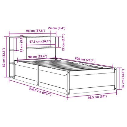 Рамка за легло без матрак, бял, 90x200 см, бор масив