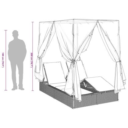 Двуетажно шезлонг с покрив Кафяво 205 x 129 x 200 см PE ратан