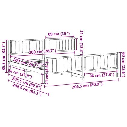 Рамка на леглото с таблото кафяво и тъмносиво 200 x 200 cm