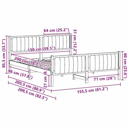 Рамка на леглото с таблото кафяво и тъмносиво 150 x 200 cm