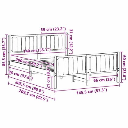 Рамка на леглото Кафяво и таупе 140 x 200 cm Борово дърво масив
