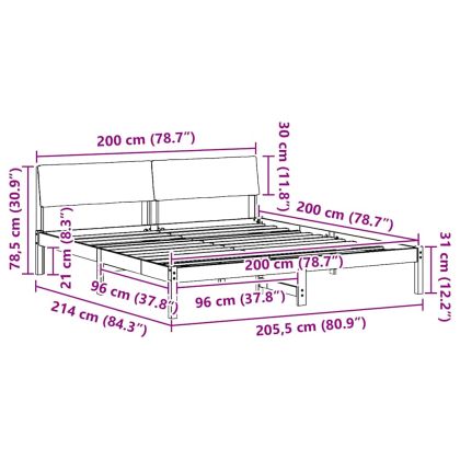 Рамка на леглото с таблото кафяво и тъмносиво 200 x 200 cm