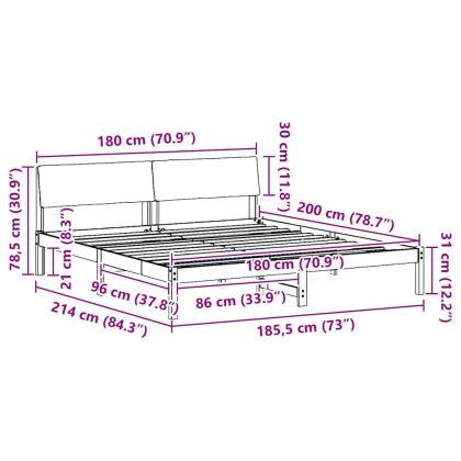 Рамка на леглото Кафяв и черен 180 x 200 cm Борово дърво масив