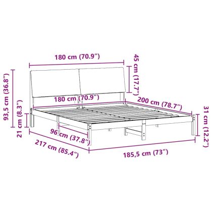 Рамка на леглото Кафяво и таупе 180 x 200 cm Борово дърво масив