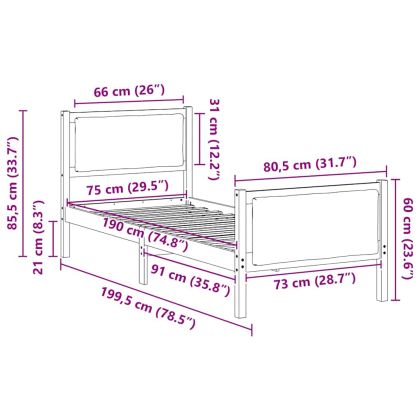 Рамка за легло с таблото Черно 75 x 190 cm текстил