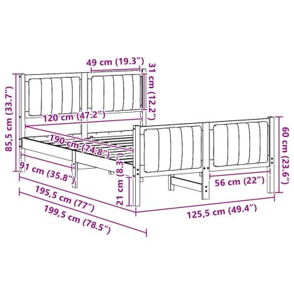 Рамка на леглото Кафяв и черен 120 x 190 cm Борово дърво масив