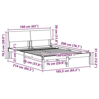 Рамка на леглото Кафяво и таупе 160 x 200 cm Борово дърво масив
