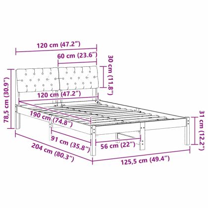 Рамка на леглото Кафяво и таупе 120 x 190 cm Борово дърво масив
