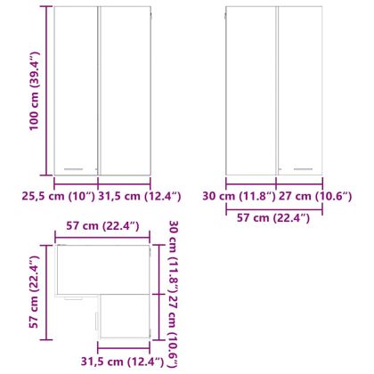 Висящ шкаф с врата Стара дървесина и бяло 57 x 57 x 100 см