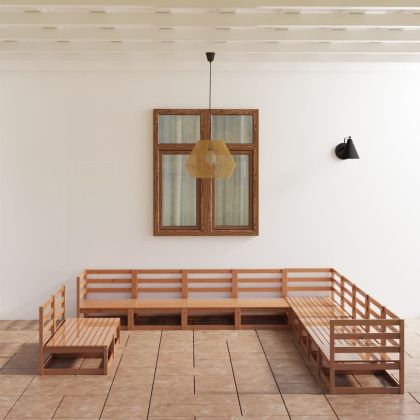 Градински лаундж комплект, 11 части, меденокафяв, бор масив