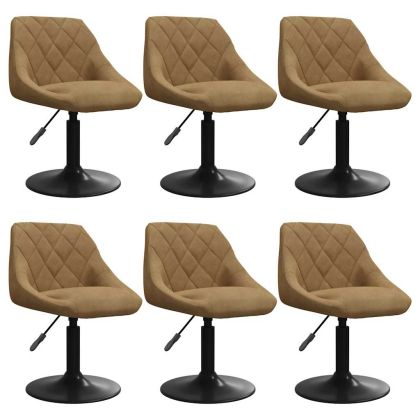 Въртящи се трапезни столове, 6 бр, кафяви, кадифе